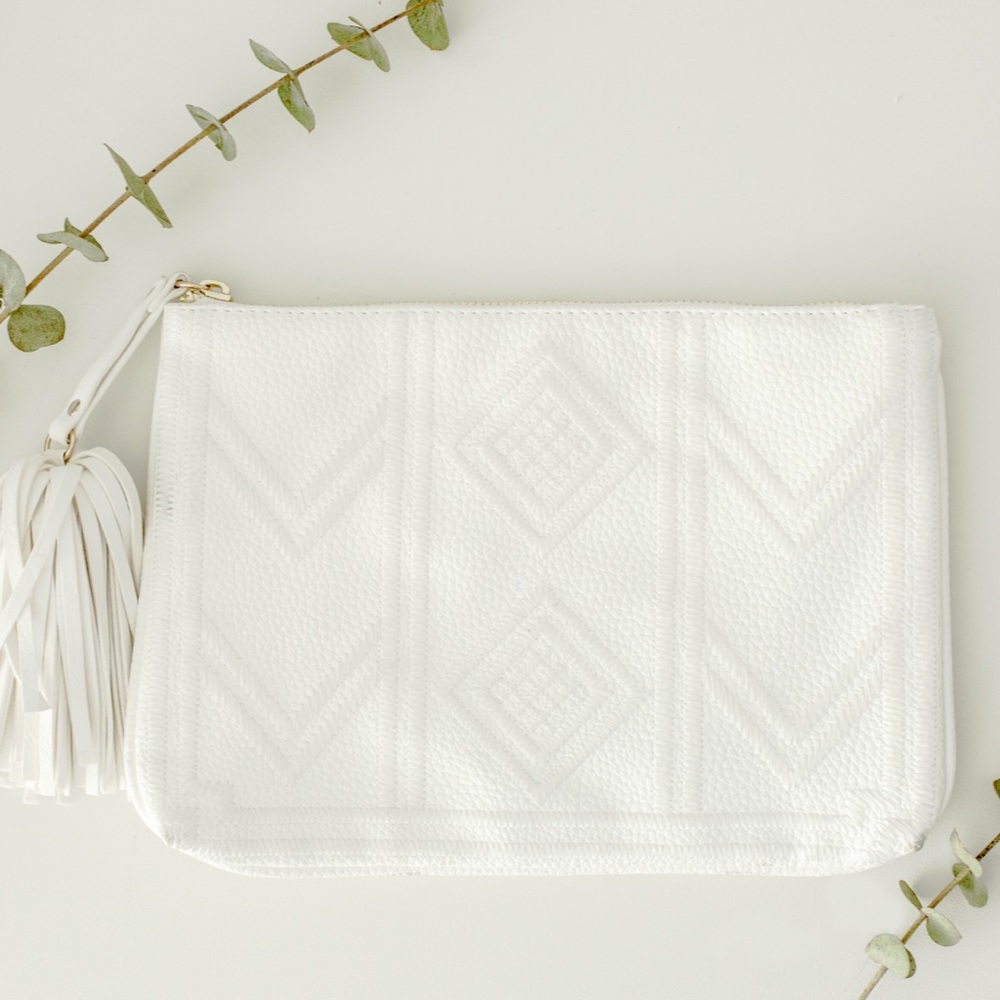 WHITE GOLD STAMPED POUCH